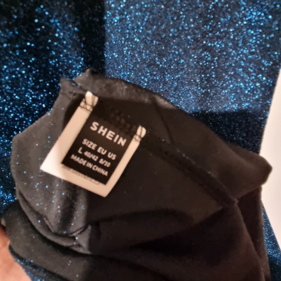 Shein Size L Blue Green Glittery Mermaid Maxi Bown Gown Cocktail Dress - Picture 9 of 10